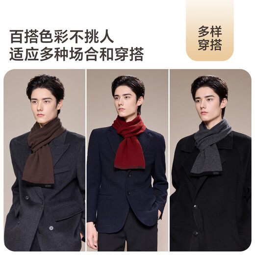 JIUMU pure wool interspersed small scarf for men in autumn and winter, men's warm neck scarf, boys' winter lightweight neck protection short scarf WY209 dark gray