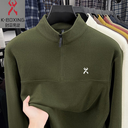 KBXNG Men's double-sided German velvet sweatshirt stand-collar half-zip T-shirt sweatshirt autumn and winter casual thickened warm base layer red L (recommended 110-130 Jin Jin equals 0.5 kg)