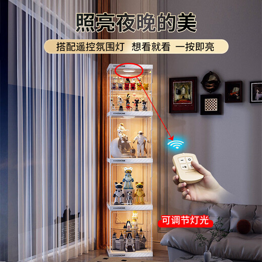 Fantasy figure display cabinet transparent storage box with light for home use UK and Hong Kong LEGO model stand LD light 5 grids (US plug-in model)
