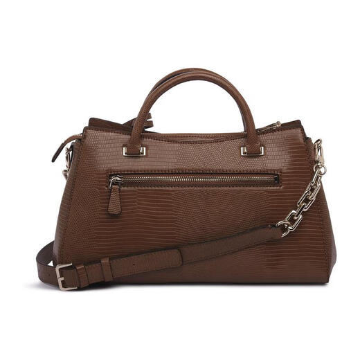 GUESS women's handbag zipper closure removable shoulder strap multi-compartment design lightweight carry brown crocodile pattern Braun ONE SIZE