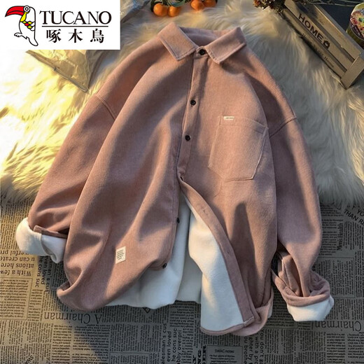 Woodpecker thickened velvet shirt for women, Korean version, loose, stylish, age-reducing, fashionable for fat girls, versatile, super popular, trendy clothes, gray S, suitable for 85-Jin Jin is equal to 0.5 kg