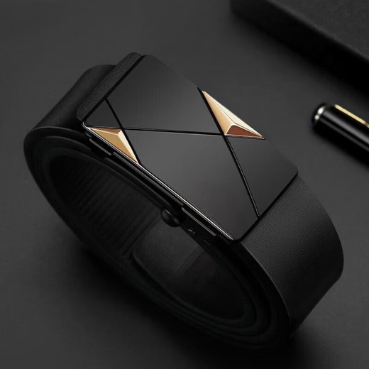 Belt Men's soft leather automatic buckle leather belt middle-aged trouser belt without teeth and holes, wear-resistant waist, black gun buckle 110cm