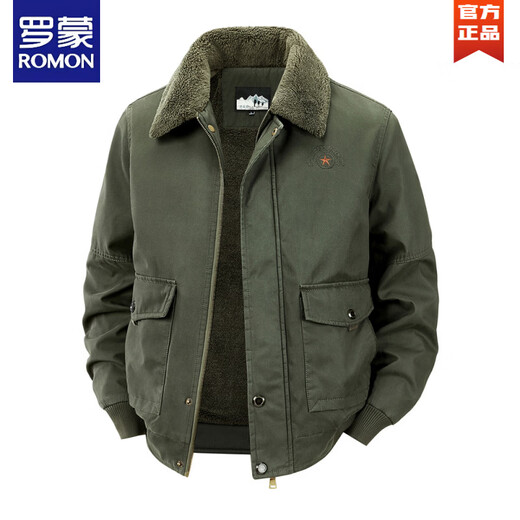 ROMON 2026 autumn and winter new velvet cotton coat men's thickened warm coat middle-aged and elderly cotton jacket lapel workwear cotton coat brown 3XL