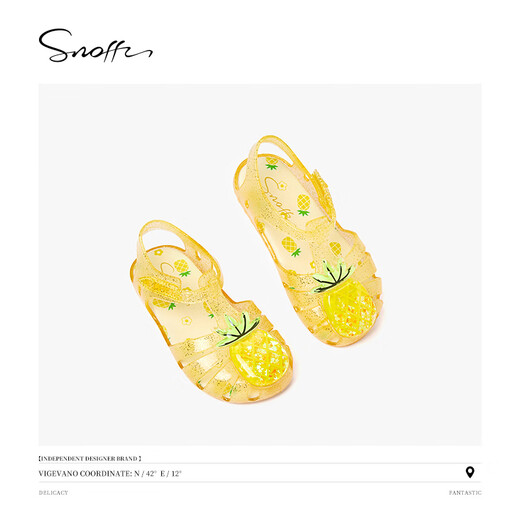Snuffy Girls Sandals Beach Summer Children Play Water Soft Sole Non-Slip Princess Girls Beach Baby Jelly Shoes Pineapple Smoothie Yellow 24 Feet Length 15cm