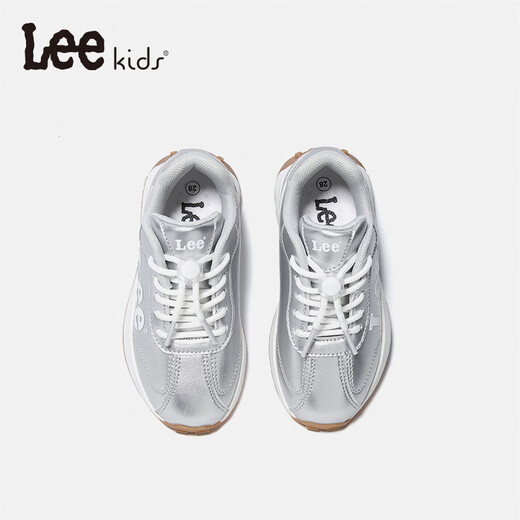 LEE KIDS children's shoes, sports shoes, men's and women's running shoes, 26 spring new running shoes, non-slip, wear-resistant casual shoes, silver, leather, four seasons, 30, inner length 19.0cm, suitable for feet 18.0-18.5cm long