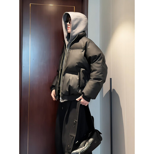 Основная идея (ZHUYIFAN) Американский двухсекционный пуховик из искусственной кожи для мальчиков зимой, красивая куртка с двойной молнией, утолщенная хлебная куртка черного цвета M (рекомендуемый вес 100-115 Jin Jin равен 0,5 кг)