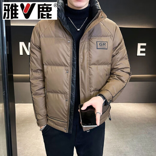 Yalu high-end down jacket men's winter 2026 new style color-blocked stand-up collar thickened warm jacket men's winter wear black black L 100-115Jin Jin equals 0.5 kg