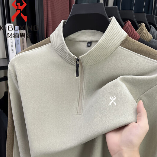 KBXNG Jinba men's new long-sleeved T-shirt German velvet sweatshirt autumn and winter German velvet warm outdoor sports bottoming shirt medium gray L recommended weight 110-130 Jin Jin equals 0.5 kg