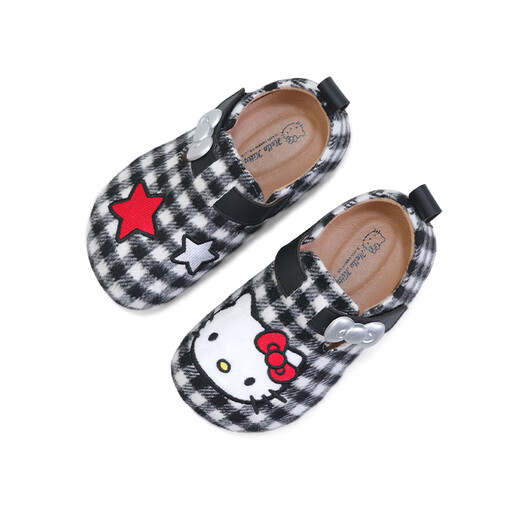 Hello Kitty children's shoes girls leather shoes girls children's fashion Birkenstock shoes princess plaid shoes 7100 black 24