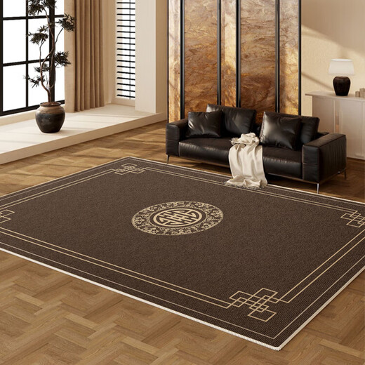 Jun Yuexi new Chinese style living room carpet thickened study soundproof floor mat bedroom bedside sofa coffee table blanket household disposable mat loop pile-ebony case 240cm*400cm decorative space
