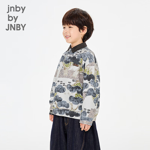 Jnby by JNBY New Jiangnan Buyi children's pullover sweatshirt Y-shaped loose round neck velvet feel 26 spring boys and girls 1Q1412590 461/grey blue 120 cm