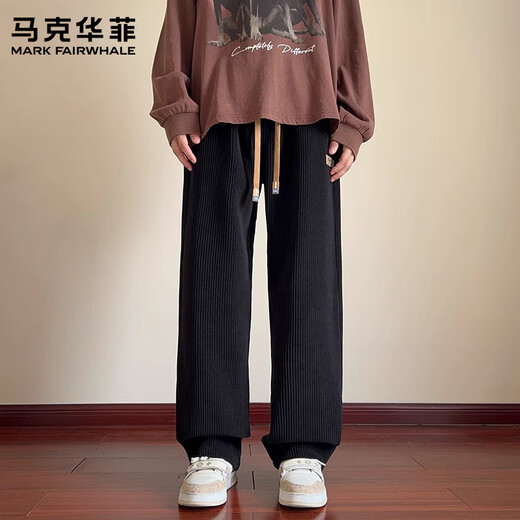 MARK FAIRWHALE American retro casual pants for men 2025 winter new thickened corduroy sports comfortable and fashionable long pants black + black plus velvet plus velvet two-piece plus velvet M Recommended 95-110Jin Jin is equal to 0.5 kg