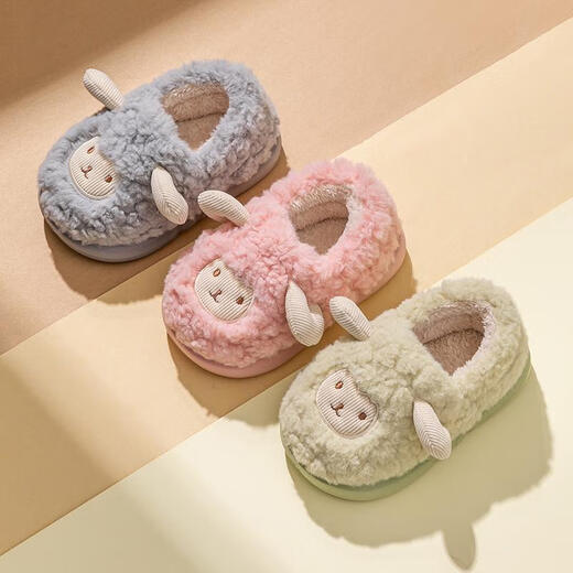 Shijanu children's cotton slippers season girls new bag heel indoor home baby cute plush cotton shoes boy pink (suede heel) 24-25_inner length 15cm suitable for feet 13.5-14.5