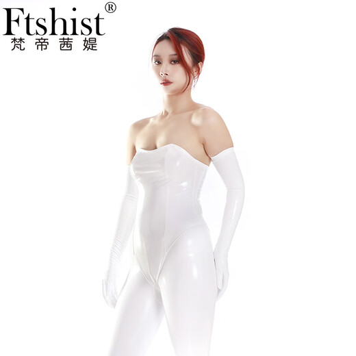 Ftshist sexy bunny girl cosplay queen high-gloss patent leather latex large size charming off-shoulder bodysuit tube top patent leather-black S