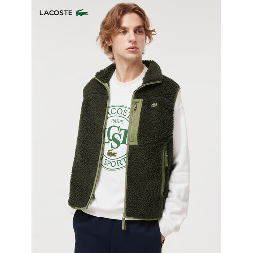 Crocodile (LACOSTE) Wang Yibo's same style LACOSTE French crocodile men's winter all-match warm vest jacket | BH2839 IER/dark green/khaki green One size fits all 6 185