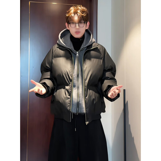 Основная идея (ZHUYIFAN) Американский двухсекционный пуховик из искусственной кожи для мальчиков зимой, красивая куртка с двойной молнией, утолщенная хлебная куртка черного цвета M (рекомендуемый вес 100-115 Jin Jin равен 0,5 кг)