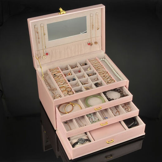 Wing Fantasy flagship combination lock leather jewelry box jewelry storage makeup jewelry storage box extra-large multi-layer travel bag printed in bright red