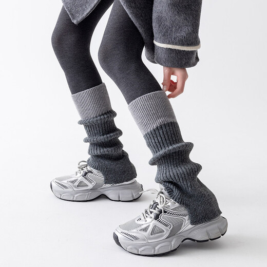 Kuiying (kuiying) contrasting color socks for women winter y2k cashmere socks with open Barn style calf covers with snow boots, long stockings, dark gray + black and gray contrasting colors, one size fits all (Priority for collection and purchase)