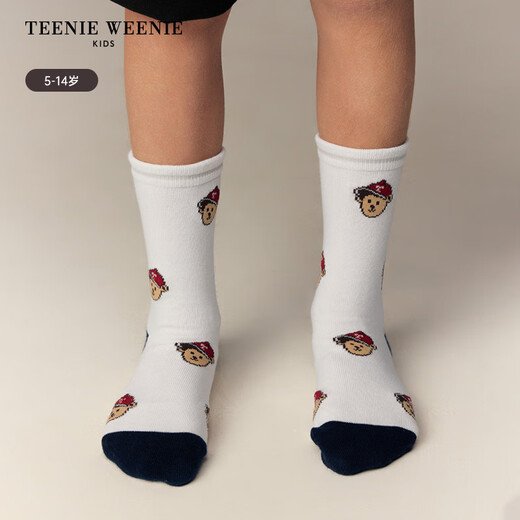 Teenie Weenie Kids 26 new year style boys' casual cute jacquard contrast mid-calf socks dark navy one size L