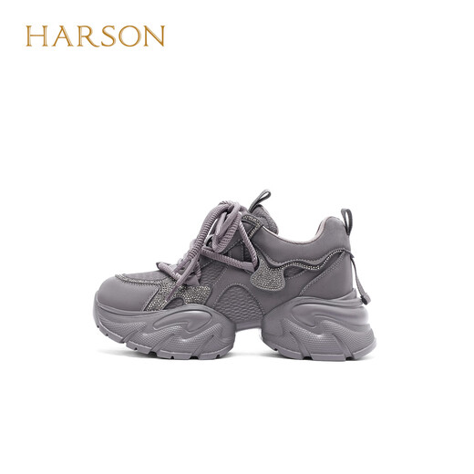 Hazen thick-soled heightening fashion casual shoes 2026 new mesh sports style dad shoes outdoor travel shoes for women purple synthetic leather 35