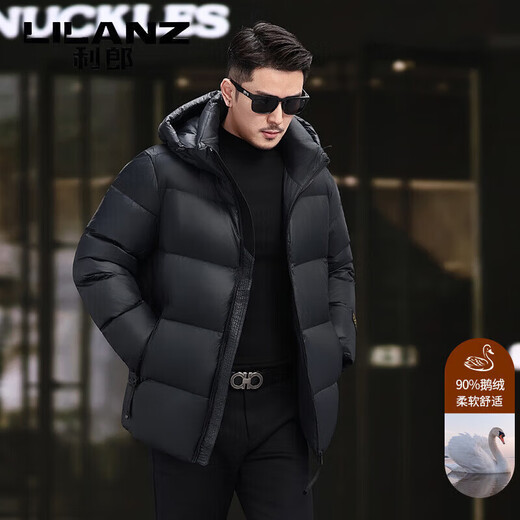 Мужской пуховик LILANZ, зима 2025, новинка, утолщенный, высокий вес, 90% белый гусиный пуховик, теплая и защита от холода, черный S