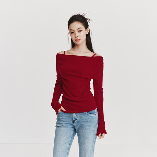 Semir Qiji Red Sweater Women's Sexy Swing Collar Waist Top 26 Zodiac Year of the Horse Women's Clothes 109126107001