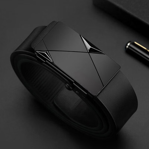 Belt Men's soft leather automatic buckle leather belt middle-aged trouser belt without teeth and holes, wear-resistant waist, black gun buckle 110cm