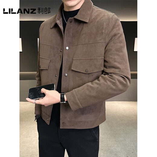 LILANZ Official Thin Men's Down Jacket Winter 2025 New Lapel Suede Thickened Men's Leather Jacket High-end Jacket Black - Flagship Model M 90-110Jin Jin is equal to 0.5 kg