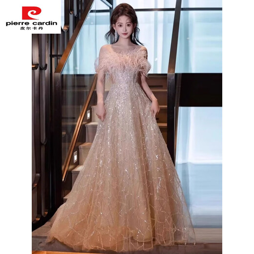Pierre Cardin haute couture evening dress for women 2025 new women's light luxury high-end banquet host 18th birthday adult ceremony toast clothing 1727 Qi floor style XS