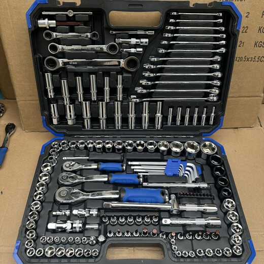 He Jiagong Germany imported 216-piece auto repair tool set, ratchet wrench set, 121-piece 72-tooth auto repair model, blue edge