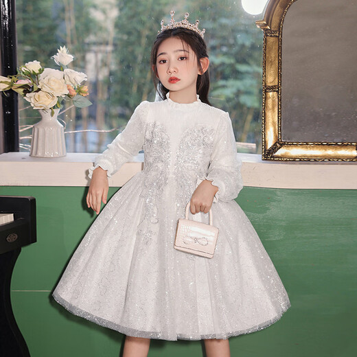 Kalfit princess dress for girls winter velvet thickened western style dress girl small fragrant skirt white 130
