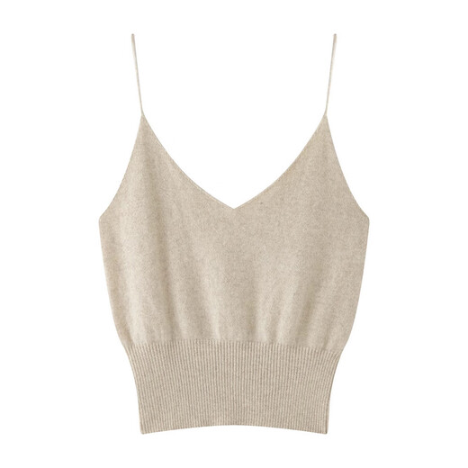 Autumn and winter cashmere knitted tube top women's V-neck spaghetti straps solid color sleeveless inner bottoming shirt suspenders white M