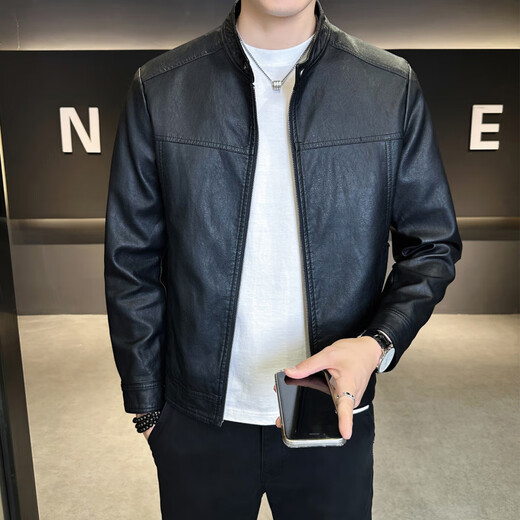 KBXNG Jinba official flagship trendy casual velvet motorcycle jacket 2025 autumn new American versatile stand-up collar black velvet M