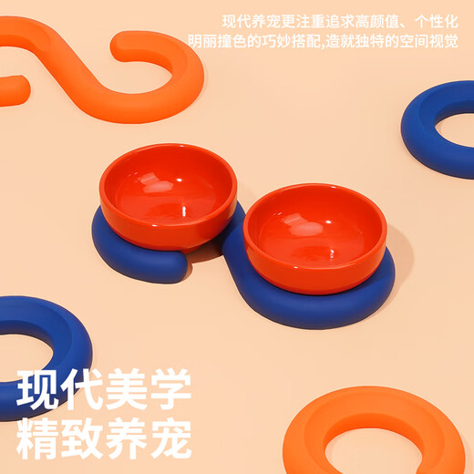 ZEZE Cat Bowl Ceramic Pet Bowl Protects Cervical Vertebra Dog Bowl Anti-Tip Cat Food and Drinking Water Double Bowl Pet Supplies White + Green (Double) Cat Food and Water Bowl Universal