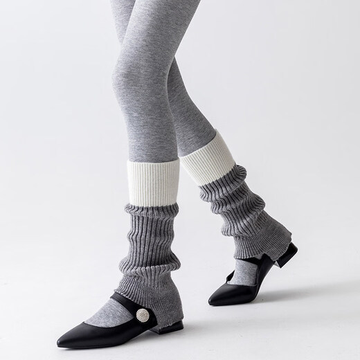 Kuiying (kuiying) contrasting color socks for women winter y2k cashmere socks with open Barn style calf covers with snow boots, long stockings, dark gray + black and gray contrasting colors, one size fits all (Priority for collection and purchase)