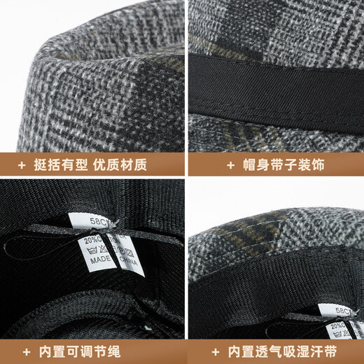 SOOKI men's British style jazz hat autumn and winter middle-aged and elderly gentlemen warm dad hat retro versatile beach hat black M (56-58cm)