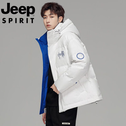 JEEP Мужской зимний утепленный короткий пуховик JEEP Jeep International, новинка 2025 года, молодежная теплая куртка белого цвета, L Рекомендуемый размер (121-135Jin Jin равен 0,5 кг)
