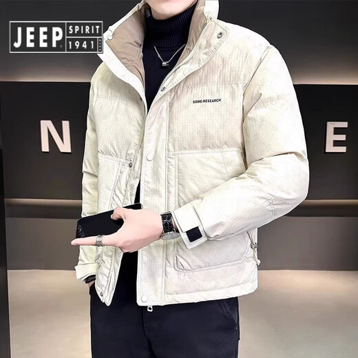 JEEP SPIRIT Jeep Down Jacket Men's Winter Thickened 2025 New Trendy White Duck Down Short Style Winter Jacket Off-White XL 130-145Jin Jin is equal to 0.5 kg