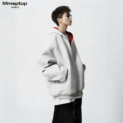 MMOPTOP heavyweight contrasting color cotton sweatshirt men's spring and autumn American couple hoodie New Year's casual jacket MWY31 floral gray L