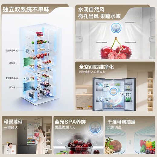 Rongsheng 506-liter dual-system dual-cycle double-door cross-door first-class energy efficiency dual-frequency sterilization and odor-free large-capacity ultra-thin air-cooled frost-free refrigerator national subsidy BCD-506WD11FP gray