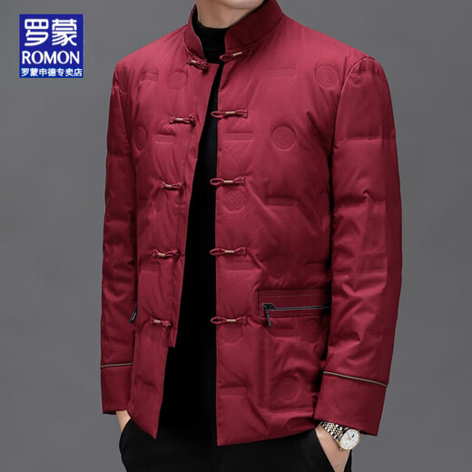 ROMON brand Chinese style down jacket for middle-aged and elderly men in autumn and winter, red Tang suit jacket for dad's birthday, men's clothing SFT-9926 red M 170