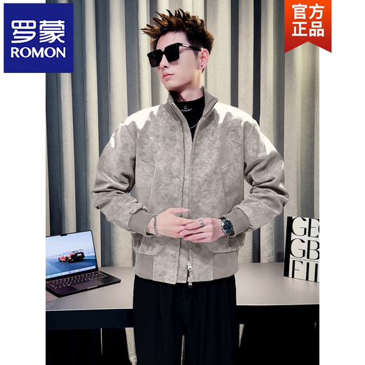 罗蒙（ROMON）男士Pu皮棉衣外套秋冬季加绒休闲男装上衣褂子感潮牌加厚棉服 咖色 M 建议125斤内
