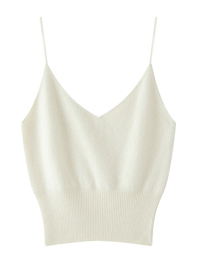 Autumn and winter cashmere knitted tube top women's V-neck spaghetti straps solid color sleeveless inner bottoming shirt suspenders white M