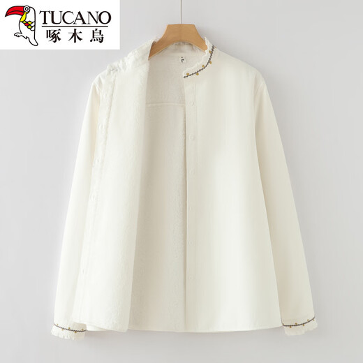 Woodpecker all-in-one velvet bottoming shirt for women with velvet thickened warm embroidered top white professional autumn and winter new inner wear white velvet M