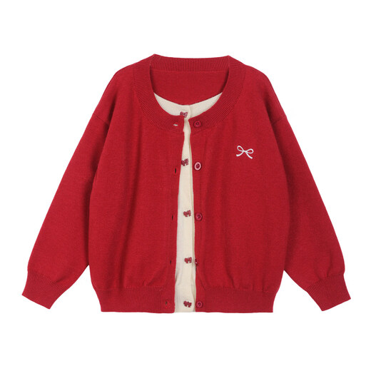 LUSON Children's Clothing Baby Red Knitted Cardigan Women's 2026 Spring Girls New Year Sweater Knitted Jacket