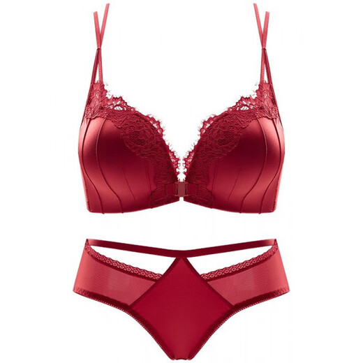 Victoria's Secret Red Bra, Zodiac Year Underwear, Women's Front Button Small Breast Gathering, Side Breast Support, Large Set, Burgundy-Set, Counter Style 70A 32