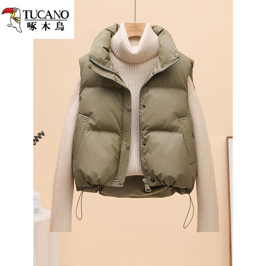 Woodpecker (TUCANO) no-wash white duck down vest women's short 2026 autumn and winter Korean version stand-up collar small vest vest jacket off-white one size