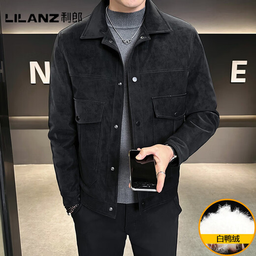 LILANZ Official Thin Men's Down Jacket Winter 2025 New Lapel Suede Thickened Men's Leather Jacket High-end Jacket Black - Flagship Model M 90-110Jin Jin is equal to 0.5 kg