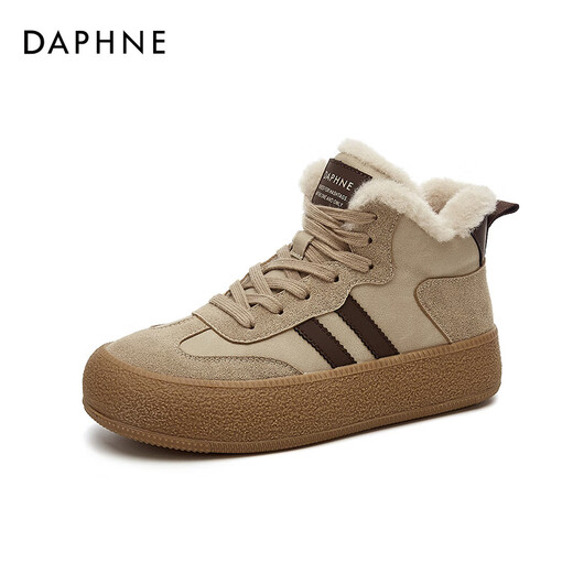 DAPHNE Daphne German training shoes women's velvet warm autumn and winter new retro Maillard thick-soled casual sports high-top sneakers winter camel velvet heel height 4cm 39 (245mm) standard size