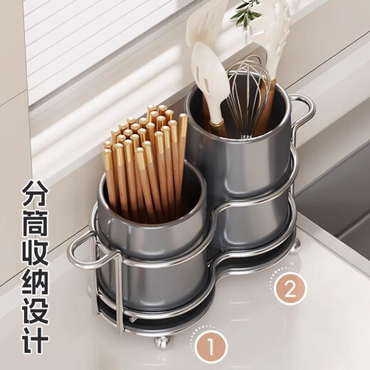 Fat Donglai's same style chopstick tube ins style tableware chopstick tube draining and mildew-proof kitchen chopstick tube chopstick cage spoon shovel storage cream double round chopstick tube short style